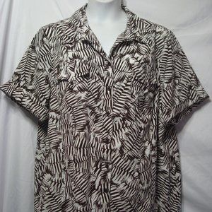 MAGGIE BARNES CATHERINES WOMAN 2X 22/24 BRN PRINT CAMP SHIRT BLOUSE S/S BUTTONS